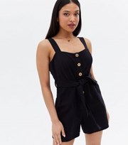 New Look Petite Black Button Belted Playsuit